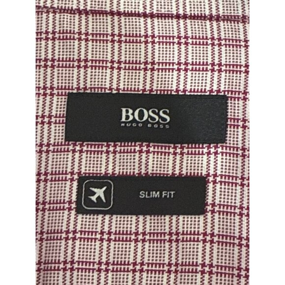 BOSS slim-fit shirt in checked performance-stretch Travel21material pink SZE 17 - Picture 8 of 8